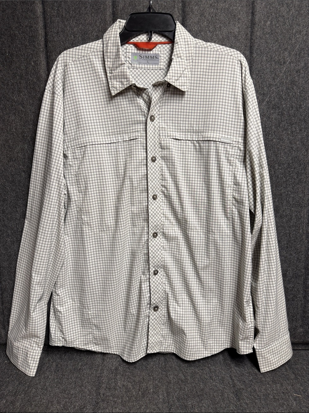 Simms Men's Lightweight Check Shirt - White & Gray Grid